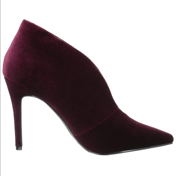 Velvet Wine V Split Front Pointy Toe Stiletto Boot - Picture 7 of 8
